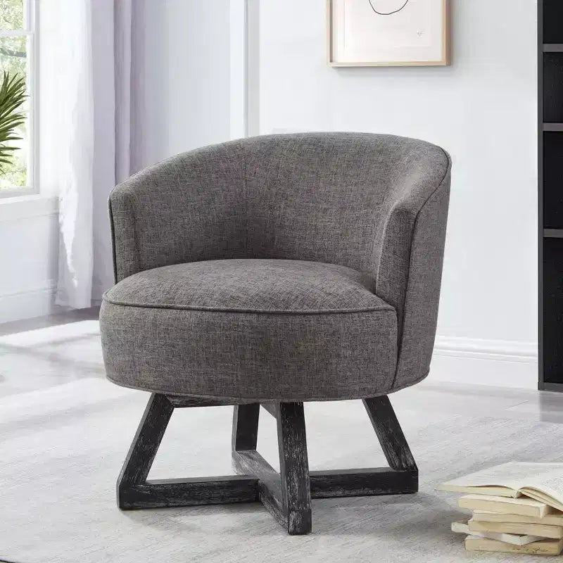 Fauteuil d'appoint pivotant moderne avec revêtement en lin, fauteuil confortable avec base en bois en croix, fauteuil de salon pour le salon, la chambre à coucher