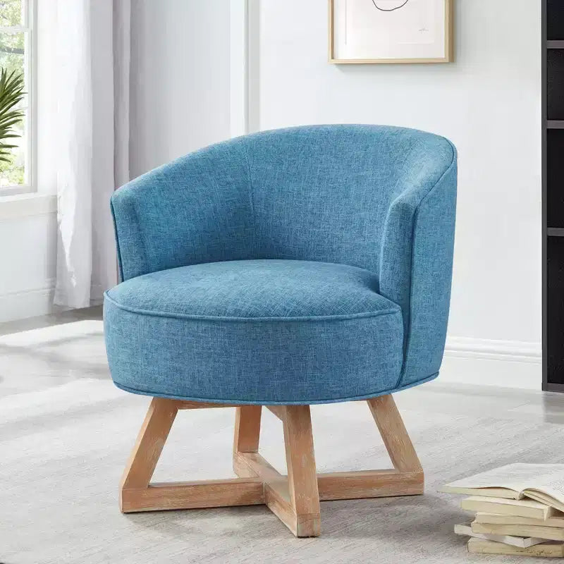 TUYOHW Modern Swivel Accent Chair with Linen Upholstered Comfy Chair with Cross-Shaped Wooden Base Lounge Chair for Living Room, Bedroom